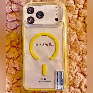 iPhone 17 Pro Max Clear MagSafe Case – Shockproof Non-Yellowing Yellow Edge New